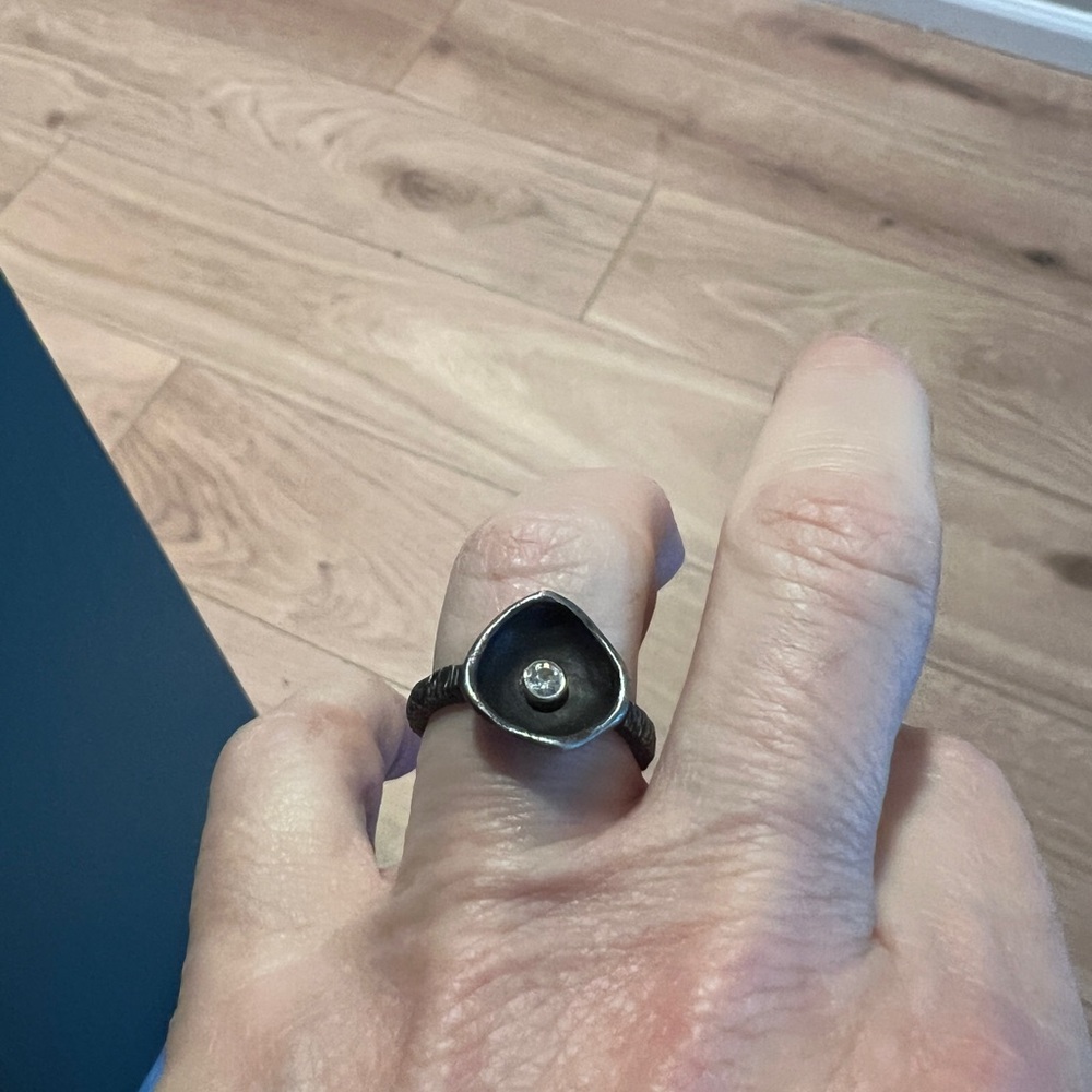 Sarah graham metalsmithing confluence ring with white diamond